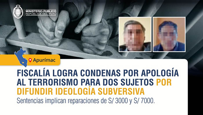 Fiscalía consigue dos condenas por apología al terrorismo en Apurímac